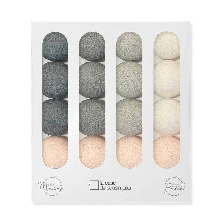 LA CASE DE COUSIN PAUL. String lights 16 balls Horizon (pearl gray, white, pastel pink, gray, steel)
