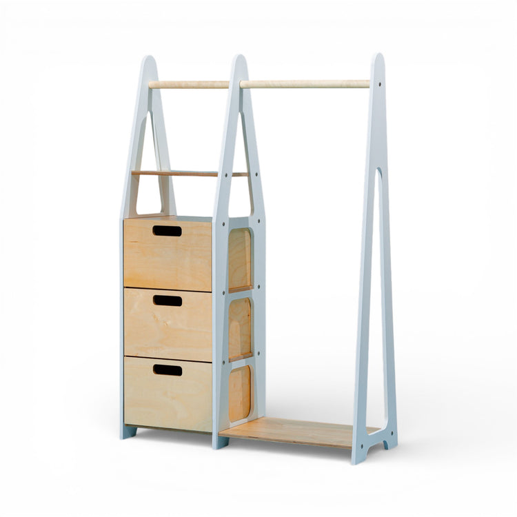 Duck Woodworks. Clothing rack with drawers and rectangular handles white