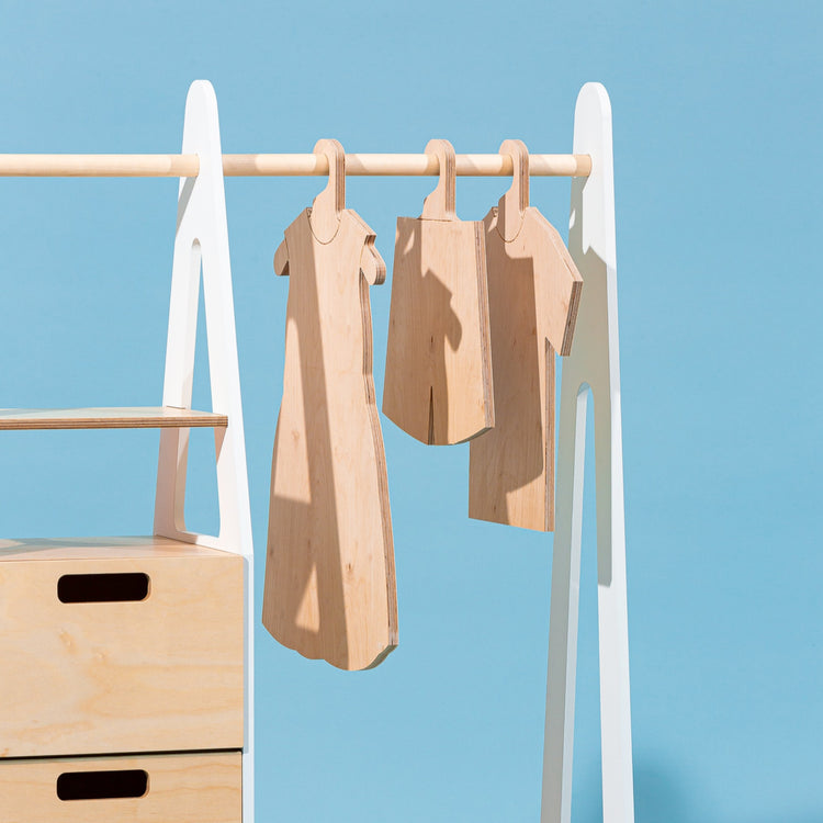 Duck Woodworks. Clothing rack with drawers and rectangular handles white