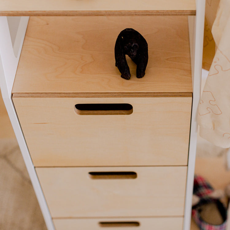 Duck Woodworks. Clothing rack with drawers and rectangular handles white
