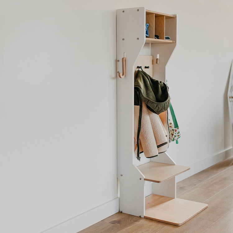 Duck Woodworks. Παιδική κρεμάστρα εισόδου με παγκάκι - λευκό