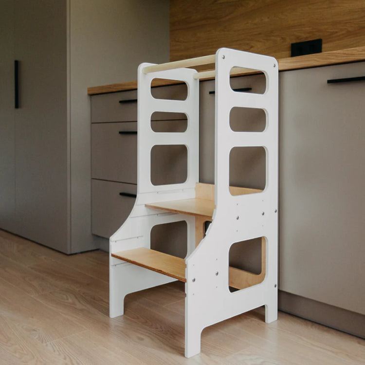Duck Woodworks. Adjustable height kitchen tower - white