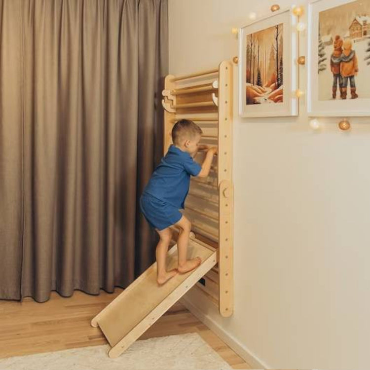 Duck Woodworks. Σετ αναρρίχησης τοίχου - τρίγωνο αναρρίχησης με τσουλήθρα - φυσικό