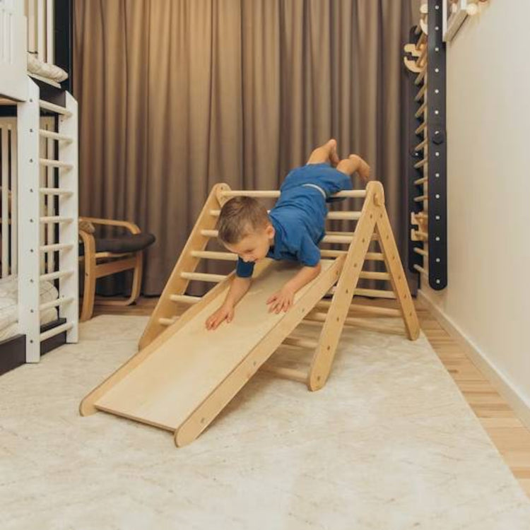 Duck Woodworks. Σετ αναρρίχησης τοίχου - τρίγωνο αναρρίχησης με τσουλήθρα - φυσικό