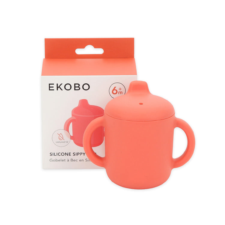 EKOBO. Βρεφικό ποτηράκι με καπάκι σιλικόνης και χερούλια - Coral