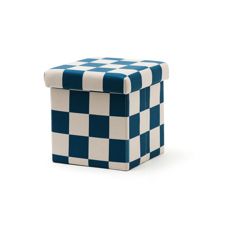 KIDS CONCEPT. Pouffe with storage Check Teal 30 cm