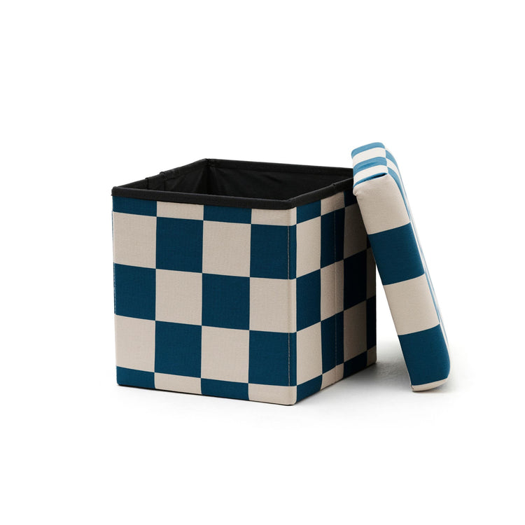 KIDS CONCEPT. Pouffe with storage Check Teal 30 cm