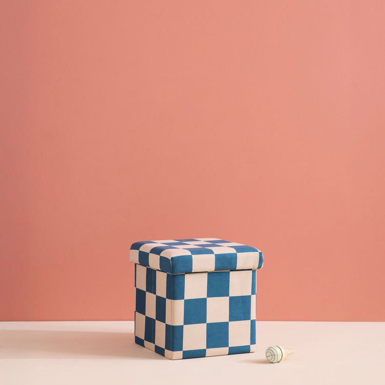 KIDS CONCEPT. Pouffe with storage Check Teal 30 cm