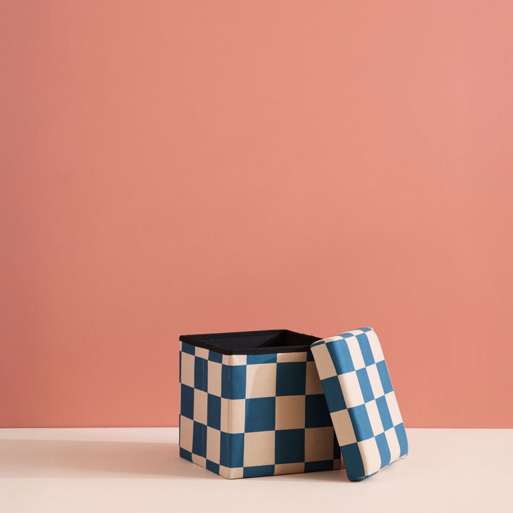 KIDS CONCEPT. Pouffe with storage Check Teal 30 cm