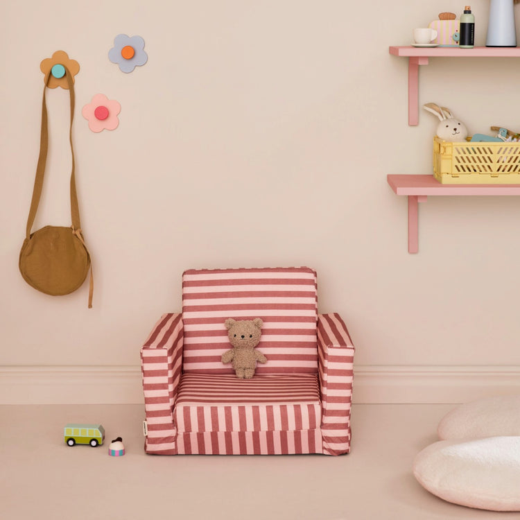 KIDS CONCEPT. Πτυσσόμενη παιδική πολυθρόνα (ριγέ ροζ)