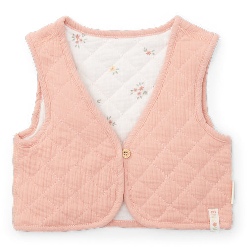 LITTLE DUTCH. Reversible gilet muslin Flower Pink / White Meadows