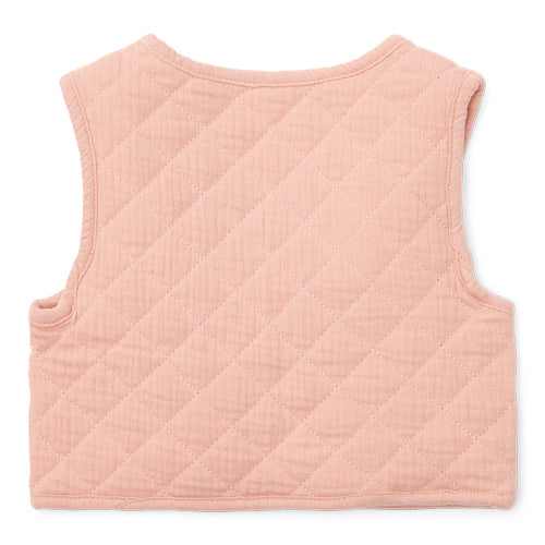 LITTLE DUTCH. Reversible gilet muslin Flower Pink / White Meadows
