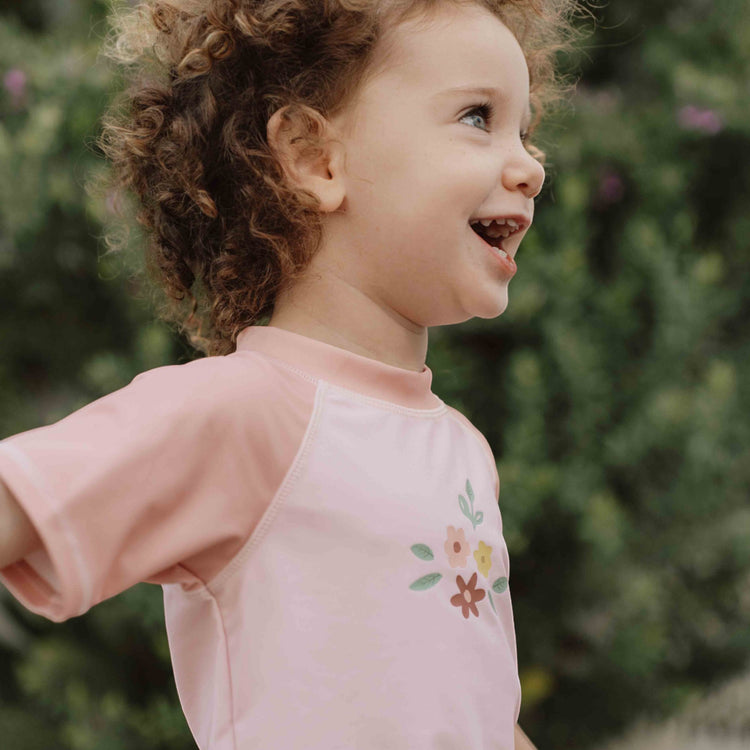 LITTLE DUTCH. Μπλουζάκι κοντομάνικο με προστασία UV Flower Pink