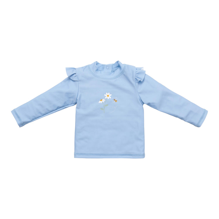LITTLE DUTCH. Swim T-shirt long sleeves ruffles Blue Daisies