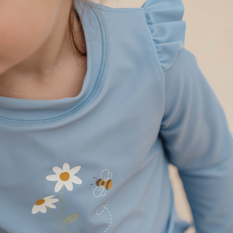 LITTLE DUTCH. Swim T-shirt long sleeves ruffles Blue Daisies