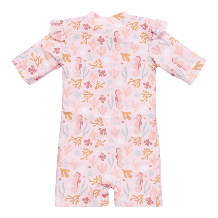 LITTLE DUTCH. Swimsuit short sleeves ruffles Ocean Dreams Pink