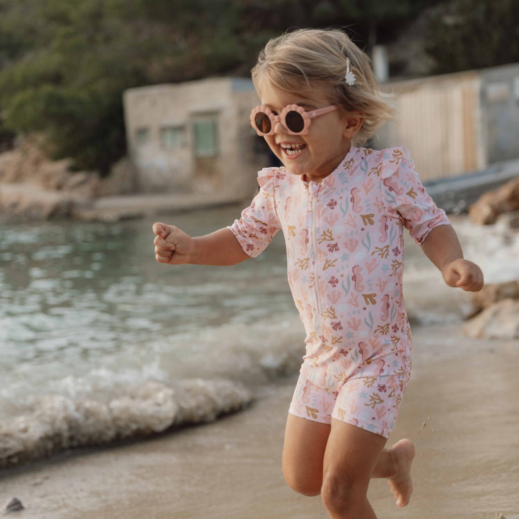 LITTLE DUTCH. Swimsuit short sleeves ruffles Ocean Dreams Pink