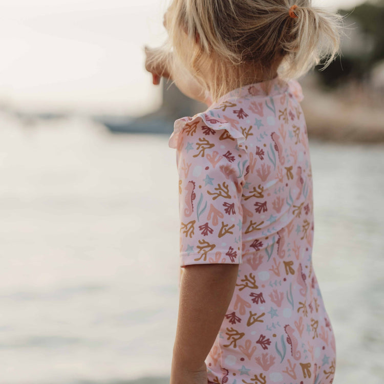 LITTLE DUTCH. Swimsuit short sleeves ruffles Ocean Dreams Pink