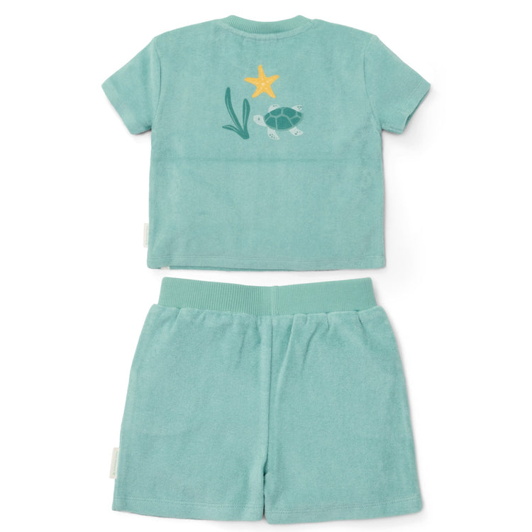 LITTLE DUTCH. Σετ μπλουζάκι και κοντό παντελονάκι Seashells and Stripes Surf Blue