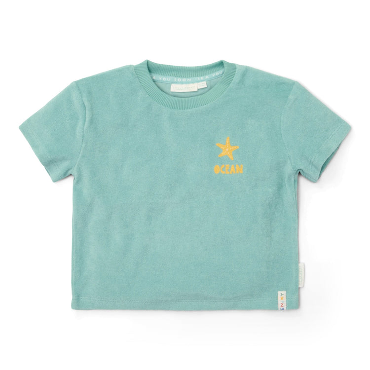 LITTLE DUTCH. Σετ μπλουζάκι και κοντό παντελονάκι Seashells and Stripes Surf Blue