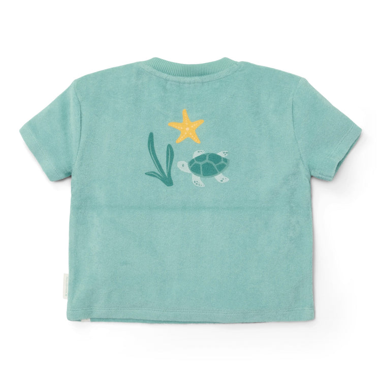 LITTLE DUTCH. Σετ μπλουζάκι και κοντό παντελονάκι Seashells and Stripes Surf Blue