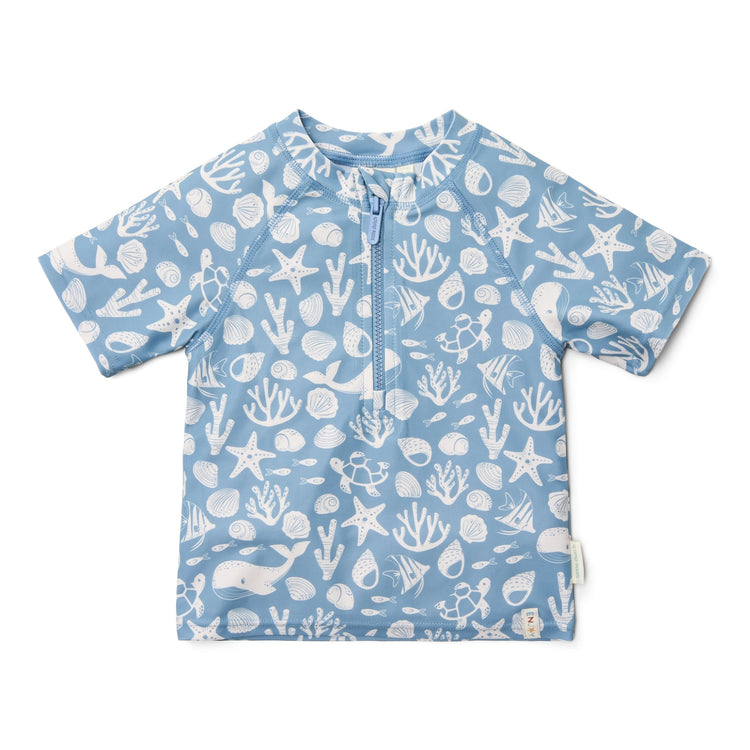 LITTLE DUTCH. Rash guard short sleeves Sea Life Ocean Blue