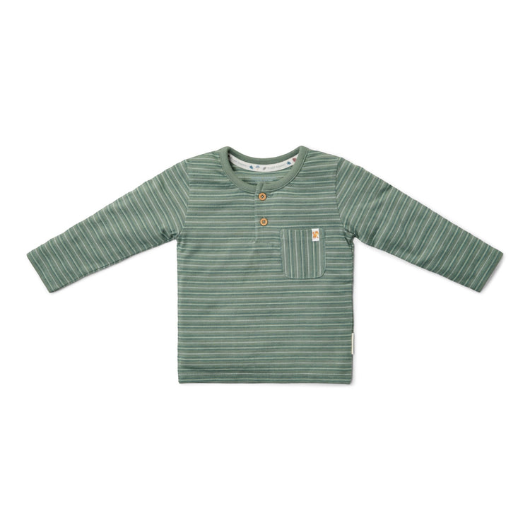 LITTLE DUTCH. T-shirt long sleeves with pocket Forest Green Stripe