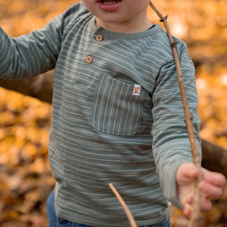 LITTLE DUTCH. T-shirt long sleeves with pocket Forest Green Stripe