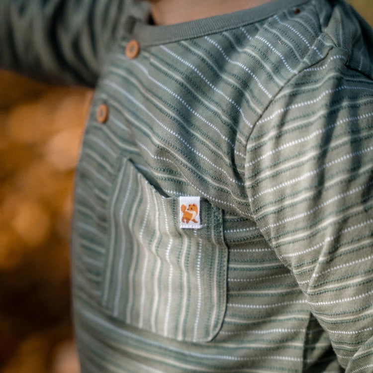 LITTLE DUTCH. T-shirt long sleeves with pocket Forest Green Stripe
