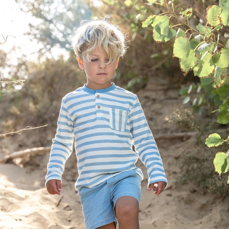 LITTLE DUTCH. T-shirt long sleeves Steel Blue stripe