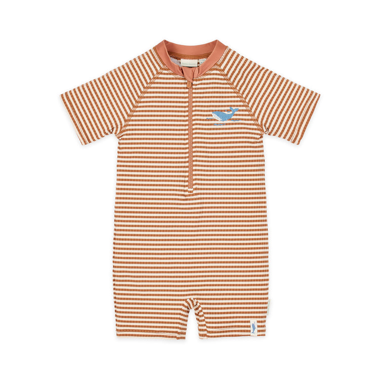 LITTLE DUTCH. Short Sleeve Swimsuit Ocean Brown Stripes