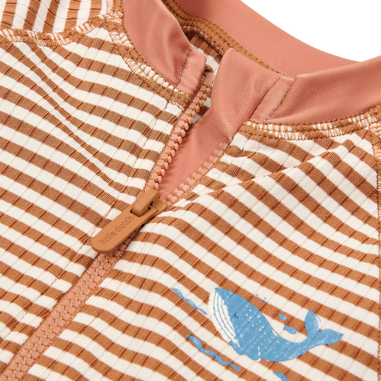 LITTLE DUTCH. Short Sleeve Swimsuit Ocean Brown Stripes