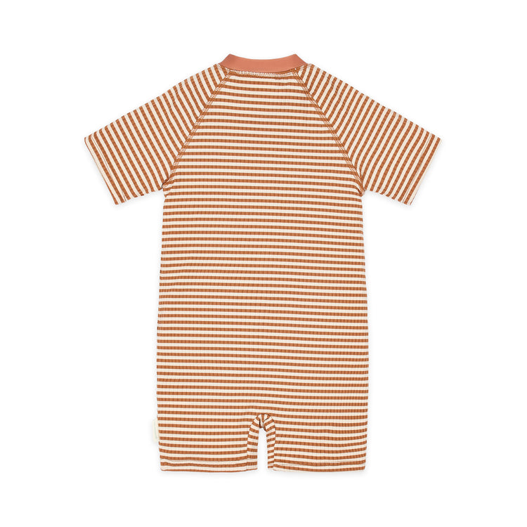 LITTLE DUTCH. Short Sleeve Swimsuit Ocean Brown Stripes