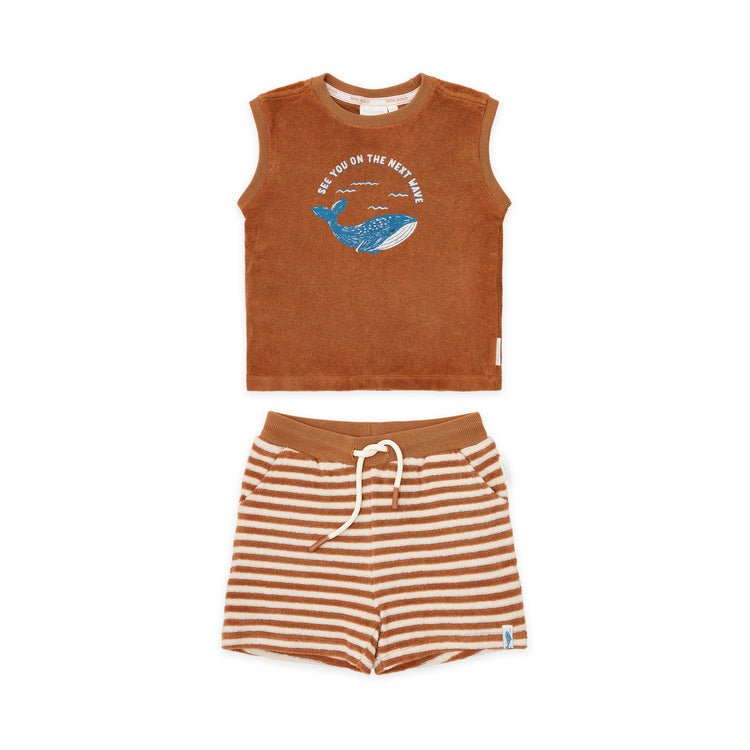 LITTLE DUTCH. Singlet and Shorts Ocean World Brown