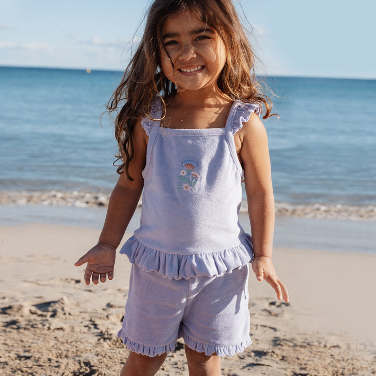 LITTLE DUTCH. Σετ μπλουζάκι και κοντό παντελονάκι πετσετέ Dreamy Purple
