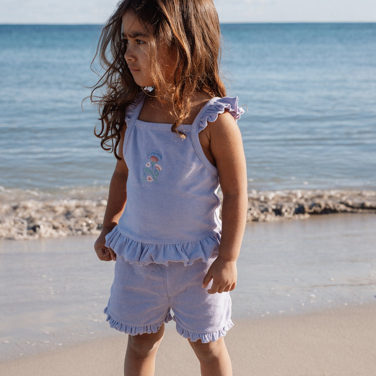 LITTLE DUTCH. Σετ μπλουζάκι και κοντό παντελονάκι πετσετέ Dreamy Purple
