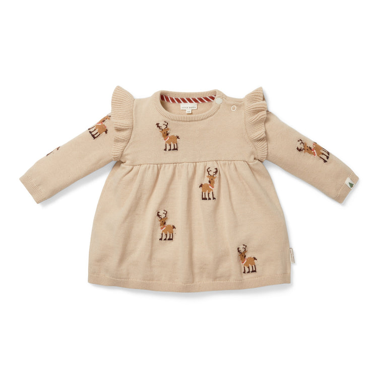 LITTLE DUTCH. Knitted Christmass dress long sleeves ruffles