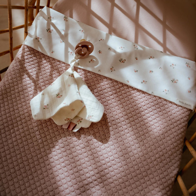 LITTLE DUTCH. Κουβέρτα πλεκτή με επένδυση fleece Pure Blossom 110x140