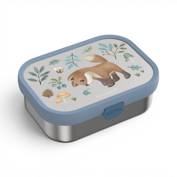 LITTLE DUTCH. Stainless steel bento lunchbox + fork Campus - Forest Friends