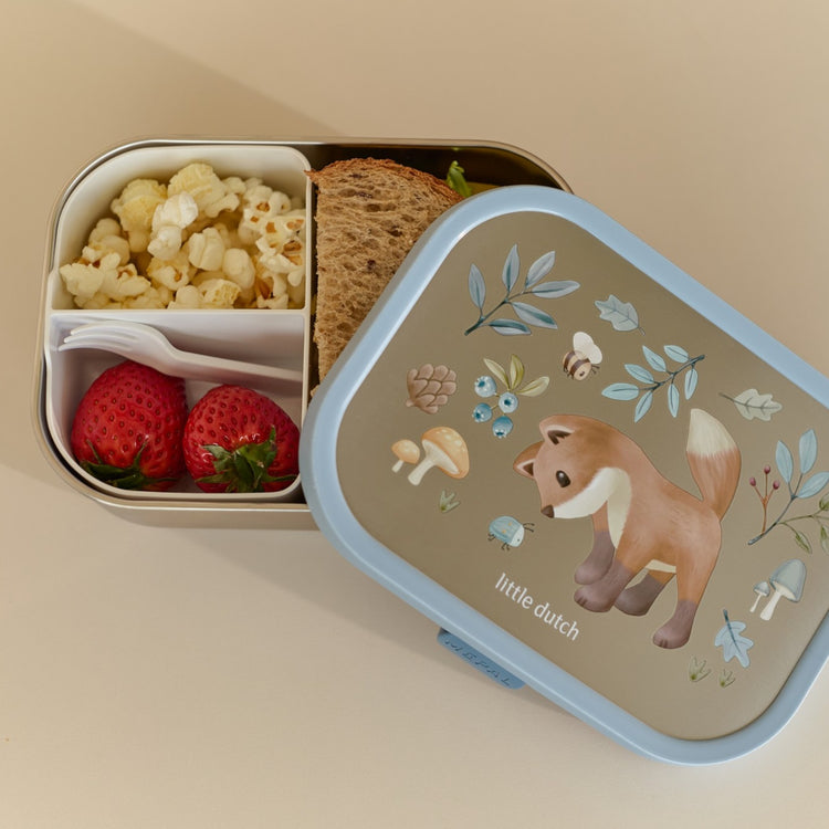LITTLE DUTCH. Stainless steel bento lunchbox + fork Campus - Forest Friends