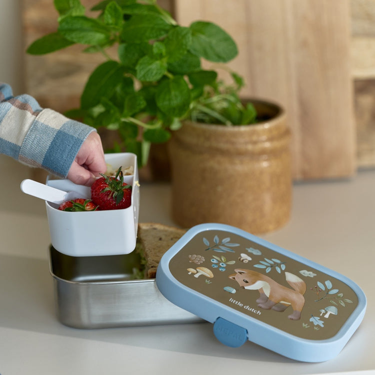 LITTLE DUTCH. Stainless steel bento lunchbox + fork Campus - Forest Friends