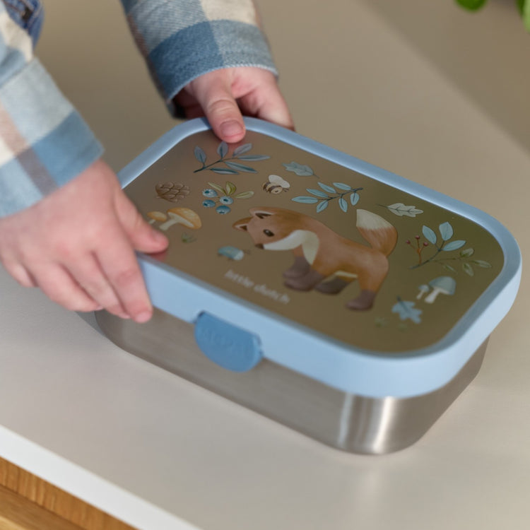LITTLE DUTCH. Stainless steel bento lunchbox + fork Campus - Forest Friends