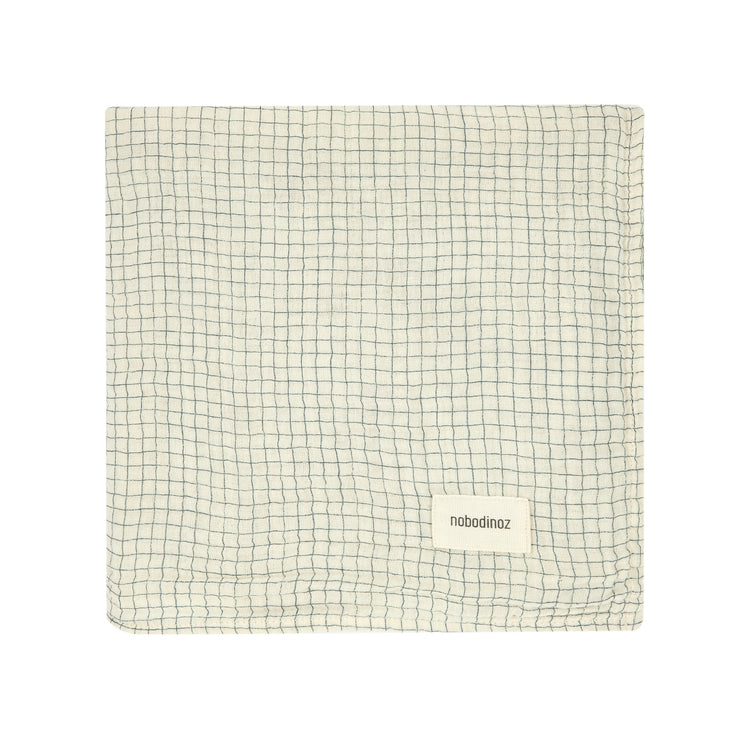 WABI SABI. Birth gift swaddle Blue grid 70x70