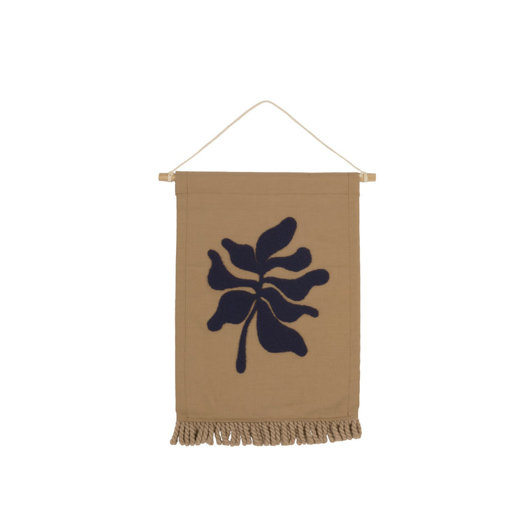 LANDSCAPE. Leaf embroidery wall hanging 32x45 Blue/Sesame