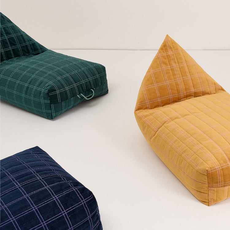 OASIS. Παιδικό πουφ Eco - Velvet Light green lemon windowpane