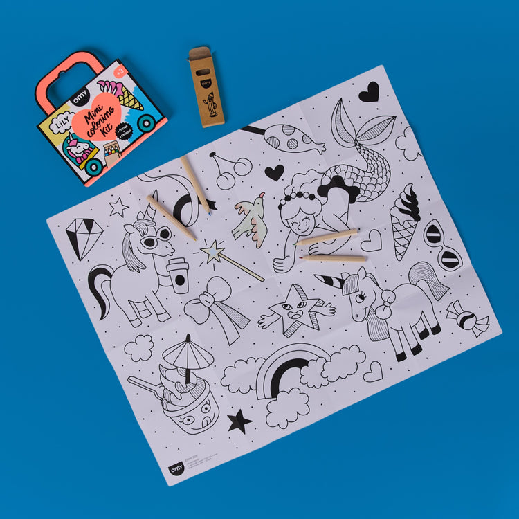 OMY. Pocket Coloring Poster with Pencils Unicorns