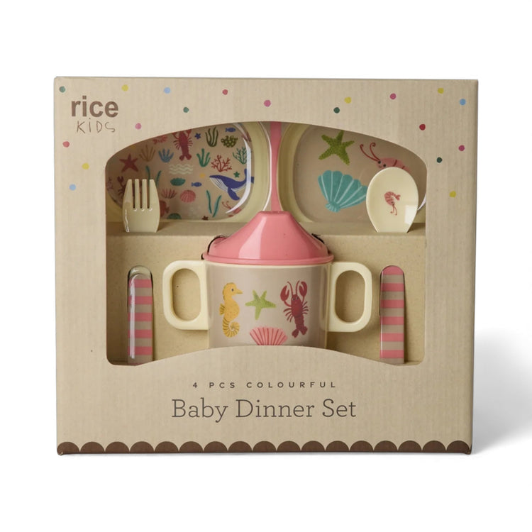 RICE. Melamine Baby Dinner Set - Coral Ocean Print - 4 pcs