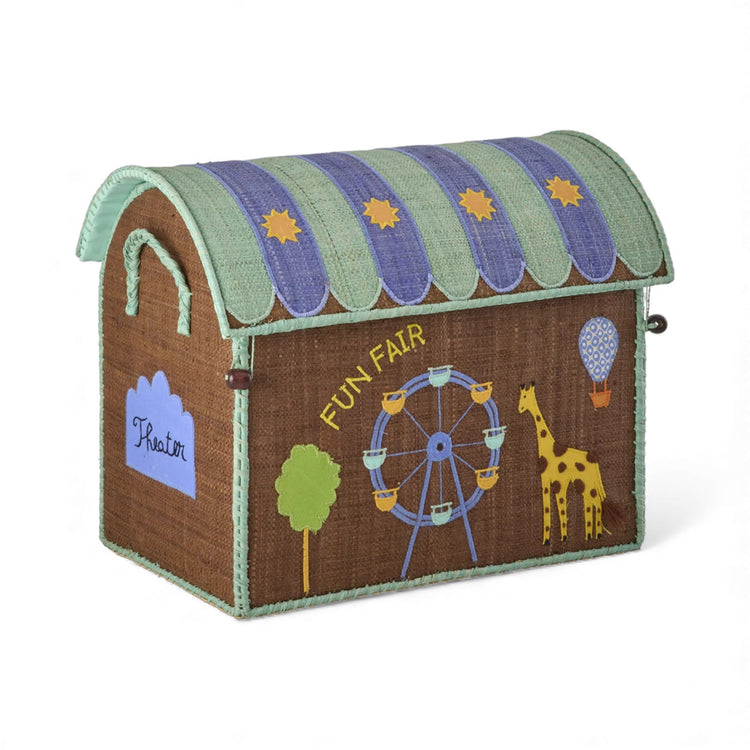 RICE. Small Raffia Toy Basket - Mint Fun Fair Theme