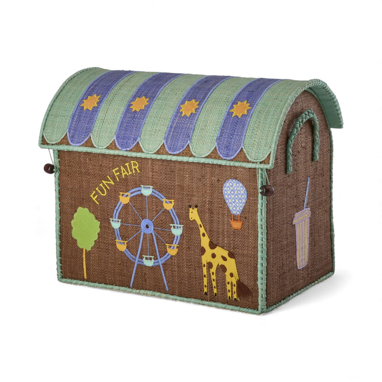 RICE. Small Raffia Toy Basket - Mint Fun Fair Theme