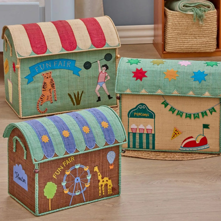 RICE. Small Raffia Toy Basket - Mint Fun Fair Theme